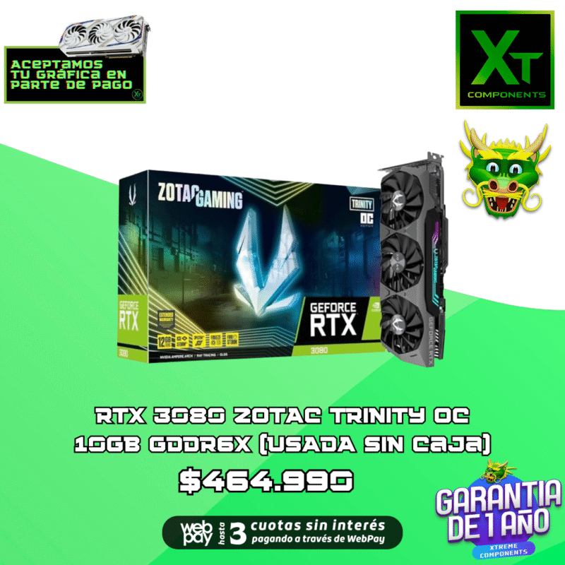 RTX 3080 ZOTAC TRINITY OC 10GB GDDR6X (USADA SIN CAJA)