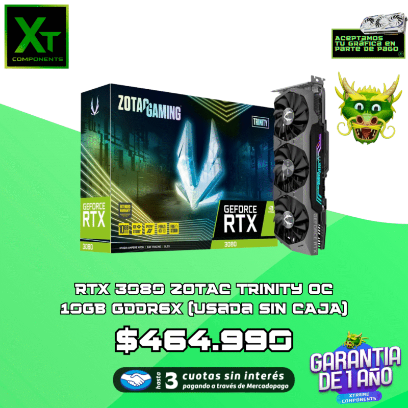 RTX 3080 ZOTAC TRINITY OC 10GB GDDR6X (USADA SIN CAJA)