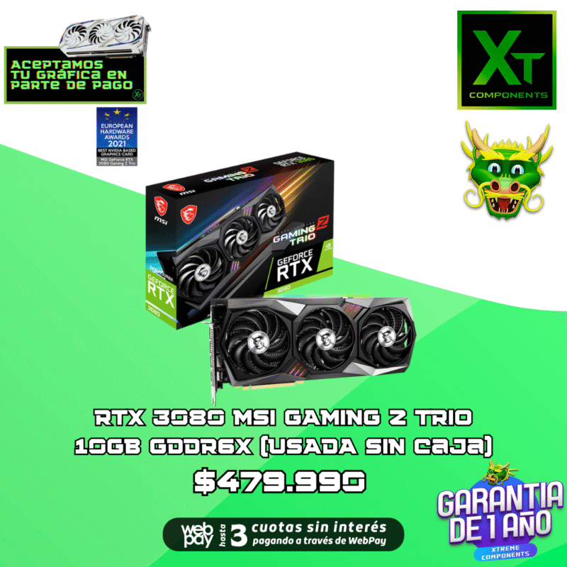 RTX 3080 MSI GAMING Z TRIO 10GB GDDR6X (USADA SIN CAJA)