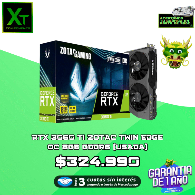 RTX 3060 TI ZOTAC TWIN EDGE OC 8GB GDDR6 (USADA)